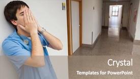  Presentation with closed - Cool new slides with nurse with hands in face closed eyes in hospital corridor healthcare workers in the coronavirus covid19 pandemic backdrop and a coral colored foreground