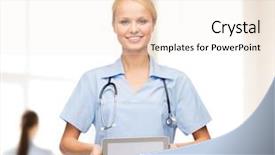  Presentation with nurse technology - Slide deck featuring nurse with tablet pc computer background and a sky blue colored foreground