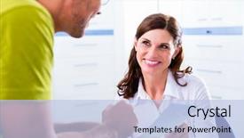  Presentation with front desk - Audience pleasing slide deck consisting of nurse with telephone in front backdrop and a light blue colored foreground