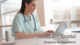  Presentation with nurse - Theme having nurse working on laptop computer background and a mint green colored foreground