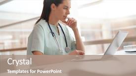  Presentation with nurse - PPT layouts having nurse working on laptop computer background and a coral colored foreground