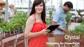 Presentation with hands holding black tablet - Audience pleasing presentation theme consisting of nursery plant - attractive woman holding tablet pc backdrop and a red colored foreground