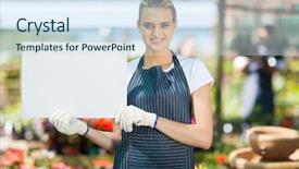  Presentation with worried young female college student - PPT theme with nursery plant - attractive young female florist holding background and a  colored foreground