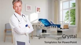  Presentation with elderly - Slide set featuring nurses design - elderly smiling doctor standing background and a light gray colored foreground