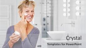  Presentation with skin care - Audience pleasing presentation theme consisting of nurses design - old woman with skin care backdrop and a light gray colored foreground