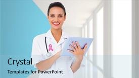  Presentation with nurse - Slides consisting of nurses design - pretty nurse using tablet pc background and a light blue colored foreground
