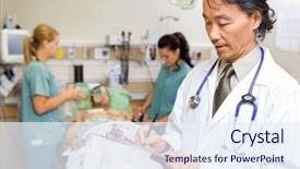  Presentation with nurses notes - Amazing slide set having nurses examine patient in emergency backdrop and a sky blue colored foreground