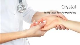  Presentation with pulse - Presentation design with nurses holding hands patients - measuring pulse isolated on white background and a white colored foreground