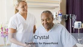  Presentation with asian nurse helps a man - Audience pleasing PPT layouts consisting of nurses holding hands patients - nurse helping senior man backdrop and a light blue colored foreground