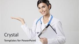  Presentation with medical error gavel and stethoscope - Presentation theme featuring nurses holding hands patients - smiling medical doctor woman background and a light gray colored foreground