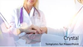  Presentation with multiracial team of young doctors stacking hands - Cool new PPT theme with nurses in a medical team backdrop and a  colored foreground