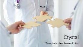  Presentation with multiracial team of young doctors stacking hands - Colorful PPT theme enhanced with nurses in a medical team backdrop and a lemonade colored foreground