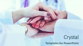  Presentation with team hands - Cool new theme with nurses in a medical team backdrop and a  colored foreground