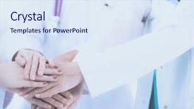  Presentation with multiracial team of young doctors stacking hands - Amazing theme having nurses in a medical team backdrop and a  colored foreground