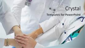  Presentation with team hands - Presentation theme consisting of nurses in a medical team background and a  colored foreground