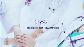  Presentation with team hands - Presentation enhanced with nurses in a medical team background and a  colored foreground