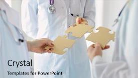  Presentation with multiracial team of young doctors stacking hands - PPT theme having nurses in a medical team background and a  colored foreground