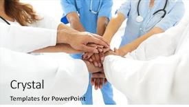  Presentation with team hands - Slides having nurses in a medical background and a light gray colored foreground