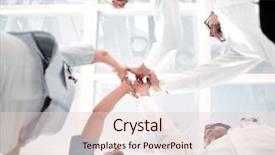  Presentation with team hands - Slides featuring nurses in a medical background and a lemonade colored foreground