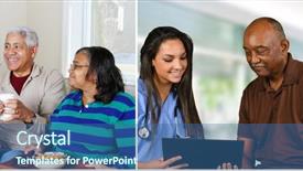  Presentation with senior care - Beautiful presentation design featuring nurses taking care of senior backdrop and a ocean colored foreground