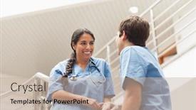  Presentation with healthcare workers - Theme having medical l - nurses talking on stairs background and a mint green colored foreground