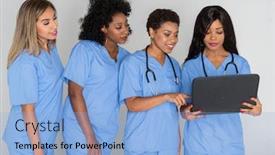  Presentation with nurses - Audience pleasing slides consisting of nurses who are working in a hospital together backdrop and a light blue colored foreground
