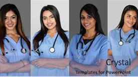  Presentation with nurses - Beautiful slide set featuring nurses working in the hosptial backdrop and a light blue colored foreground