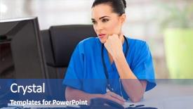  Presentation with wide screen medical - Beautiful slides featuring nursing administration - thoughtful medical doctor looking backdrop and a ocean colored foreground