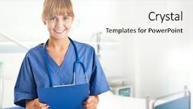  Presentation with nursing to nurse communication - Beautiful presentation theme featuring nursing assistant - beautiful young nurse portrait backdrop and a  colored foreground
