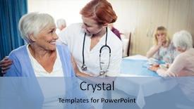  Presentation with walker - Audience pleasing presentation theme consisting of nursing assistant - nurse assisting a senior using backdrop and a light blue colored foreground