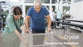  Presentation with walk - Cool new presentation theme with nursing assistant - nurse assisting senior man backdrop and a gray colored foreground