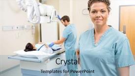  Presentation with xray - Slides with nursing assistant - portrait of female nurse background and a light blue colored foreground