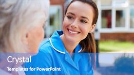  Presentation with retirement - PPT theme with nursing assistant - senior woman sitting on bench background and a teal colored foreground