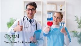  Presentation with cardio - Theme having nursing cardio - cardiologist with his nurse assistant background and a  colored foreground