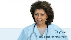 Presentation with scrubs - Presentation theme enhanced with nursing career - concerned nurse or doctor background and a light blue colored foreground