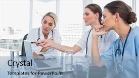  Presentation with laptop - PPT layouts consisting of nursing career - doctor showing something background and a light blue colored foreground