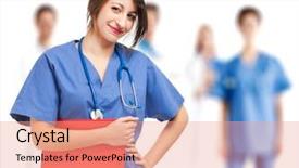  Presentation with nurse - Presentation featuring nurses studying - smiling nurse isolated on white background and a  colored foreground