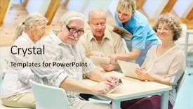  Presentation with caregiver - PPT layouts featuring media staf work - caregiver helps seniors background and a lemonade colored foreground