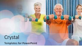  Presentation with digital - Colorful presentation enhanced with geriatric - digital composite of people lifting backdrop and a light blue colored foreground
