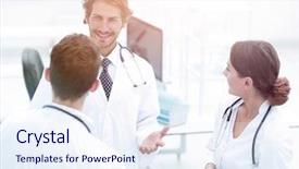  Presentation with group of companies - Cool new presentation theme with council - group of doctors talking backdrop and a sky blue colored foreground