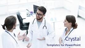  Presentation with doctors day - Audience pleasing slide deck consisting of medical teaching - group of doctors talking backdrop and a sky blue colored foreground