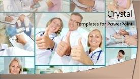  Presentation with moving patient to hospital bed - Colorful PPT theme enhanced with nursing communication - collage of confident practitioners backdrop and a coral colored foreground