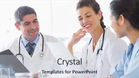  Presentation with nurse - Audience pleasing slide set consisting of nursing communication - doctors and nurse discussing backdrop and a sky blue colored foreground