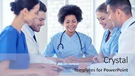  Presentation with medical profession - PPT theme consisting of nursing communication - hospital profession people and medicine background and a light blue colored foreground