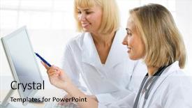  Presentation with nursing communication - Amazing slides having nursing communication - portrait of doctor explaining computer backdrop and a lemonade colored foreground