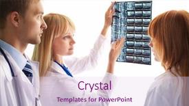  Presentation with interpreting - Beautiful presentation featuring nursing communication - portrait of young doctor showing backdrop and a  colored foreground