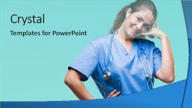  Presentation with hand surgeon - Audience pleasing presentation consisting of nursing communication - young brunette doctor girl wearing backdrop and a  colored foreground