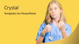  Presentation with fight - Audience pleasing presentation theme consisting of nursing conflict - beautiful young doctor woman wearing backdrop and a yellow colored foreground