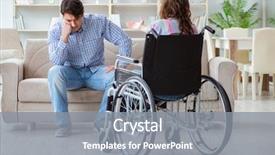  Presentation with disabled person - Beautiful PPT theme featuring nursing conflict - desperate disabled person on wheelchair backdrop and a  colored foreground