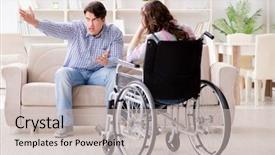  Presentation with disabled person - Slides enhanced with nursing conflict - desperate disabled person on wheelchair background and a  colored foreground
